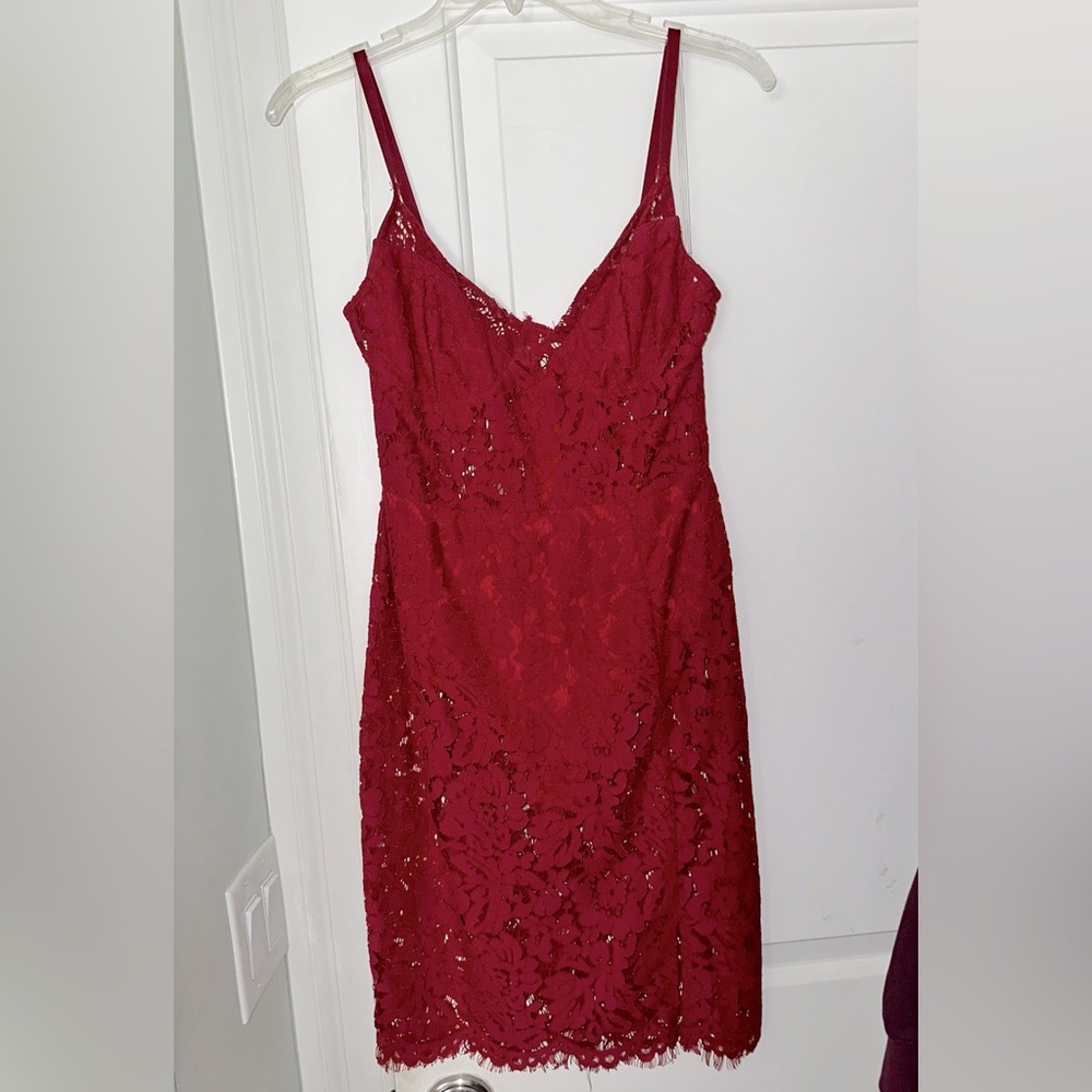 Fashion Nova Red Lace Midi Dress